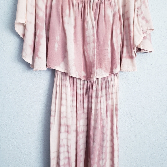Anthropologie Boho Me Pink and Cream Tie Dye Off Shoulder Maxi Dress - Picture 4 of 10